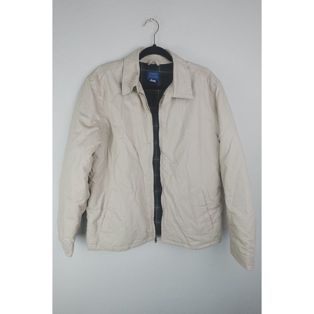 Simply Styled Mens M Beige Zip Jacket Plaid Lined‎ Lightweight Sears Workwear